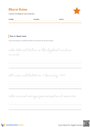 Practice Cursive with 'Bharat Ratna' Worksheet
