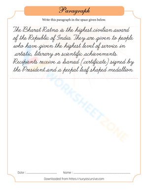 Practice Cursive with 'Bharat Ratna' Worksheet