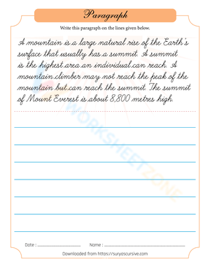 Mountain Handwriting Practice Sheet for Kids