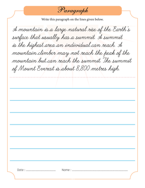 Mountain Handwriting Practice Sheet for Kids
