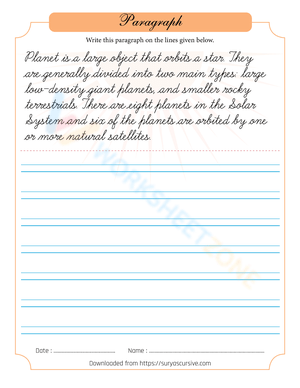 Planet Handwriting Practice Sheet for Students