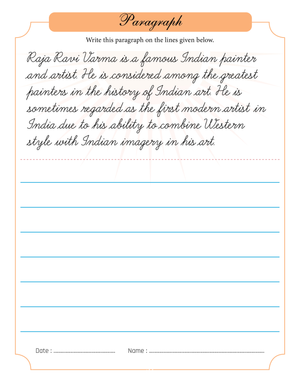 Raja Ravi Varma Handwriting Practice Sheet