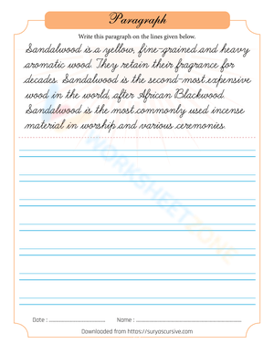 Sandal Wood Handwriting Practice Sheet