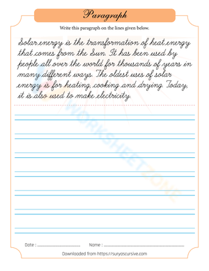 Solar Energy Handwriting Practice Worksheet