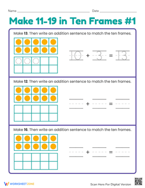 Make 11-19: Practice with Ten Frames