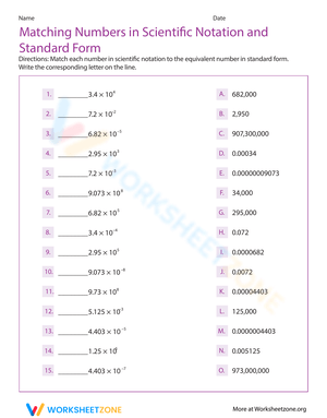 Matching Numbers: Scientific Notation & Standard Form