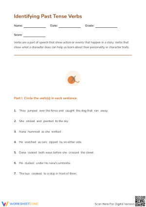 Printable Identifying Past Tense Verbs Worksheet | Grade 4
