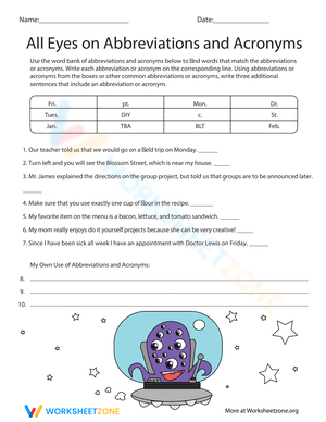 Abbreviations and Acronyms Worksheet