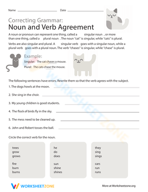 Noun and Verb Agreement Worksheet
