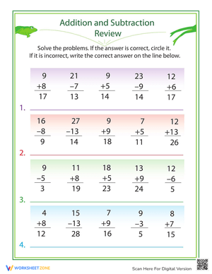 Addition and Subtraction Review for Kids