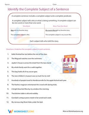 Identify the Complete Subject of a Sentence