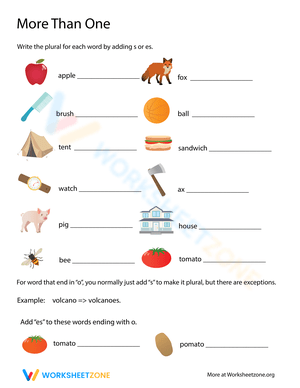 Plural Words Worksheet for Kids – Adding S or ES