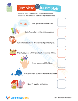 Identifying Complete and Incomplete Sentences Worksheet