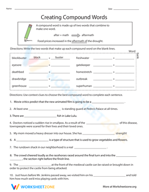 Creating Compound Words Worksheet