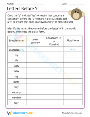 Practice Recognizing Letters Before Y