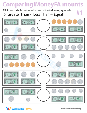 Comparing Money Amounts Worksheet