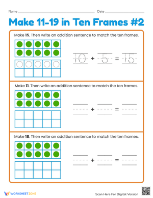 Make 11-19 in Ten Frames Worksheet