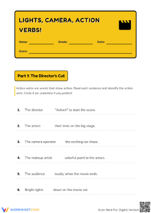 Lights Camera Action Verbs Worksheet