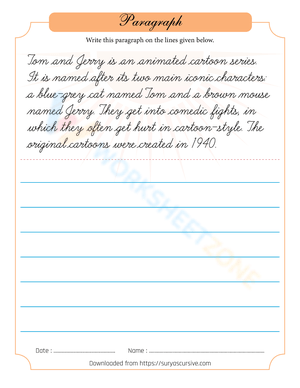 Tom and Jerry Handwriting Practice Sheet