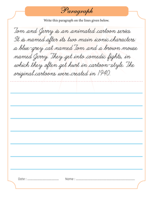Tom and Jerry Handwriting Practice Sheet