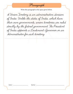 Union Territory of India Handwriting Sheet