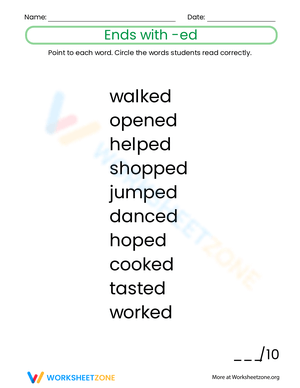 Ends with -ed Worksheet