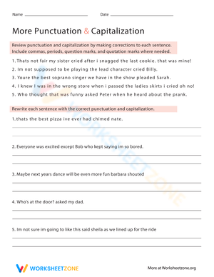 More Punctuation & Capitalization Worksheet