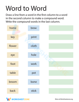 Word to Word Compound Words Worksheet