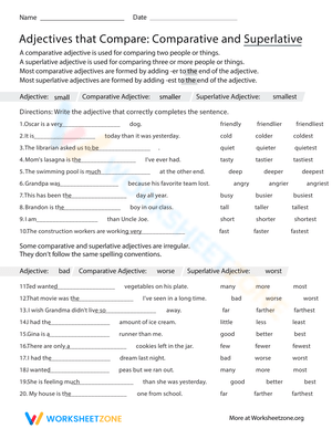 Grammar: Adjectives Compare Worksheet
