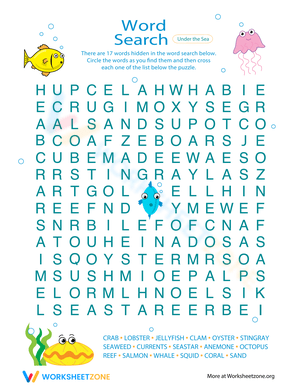 Under the Sea Word Search - Marine Life Vocabulary Puzzle