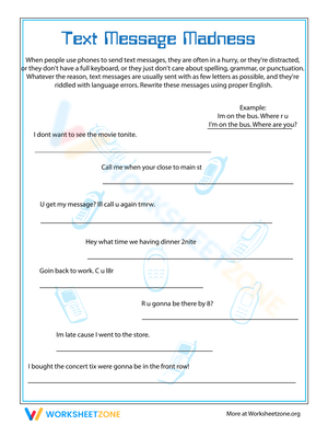 Text Message Language Worksheet