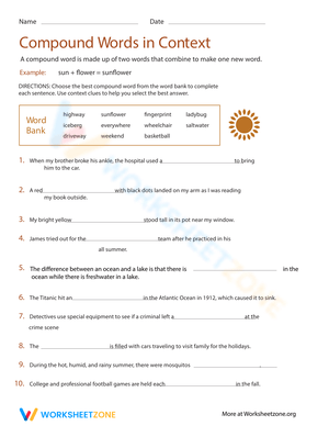 Compound Words in Context Worksheet
