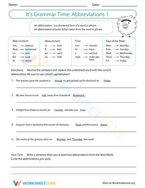 Grammar Time: Abbreviations Worksheet