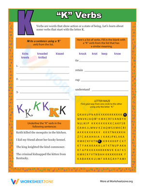 Verbs That Start With K Worksheet