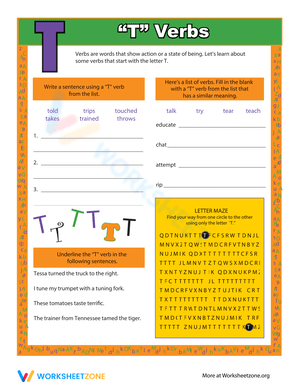 Verbs That Start With T Worksheet