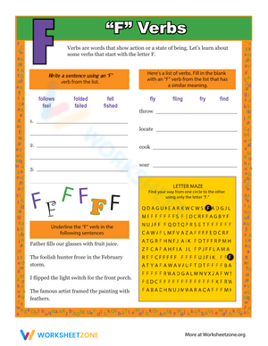 Verbs That Start With F Worksheet