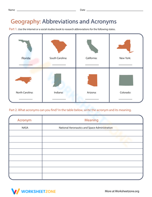 Abbreviating the States Worksheet