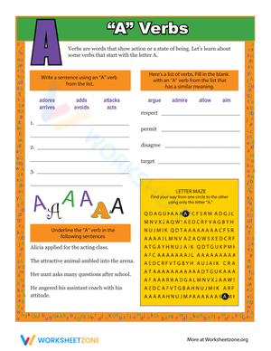 Verbs That Start With A Worksheet
