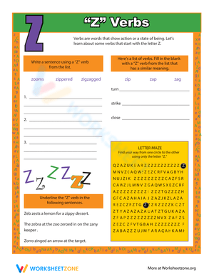 Verbs That Start With Z Worksheet