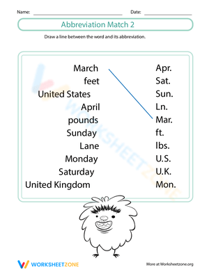 Abbreviation Match 2 Worksheet