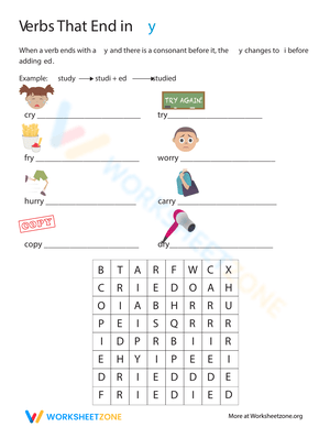 Verbs Ending in Y Worksheet