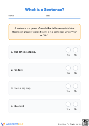 Essential What is a Sentence? Worksheet | Grade 1 Grammar