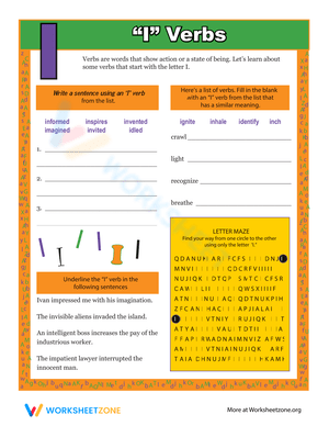 Verbs That Start With I Worksheet