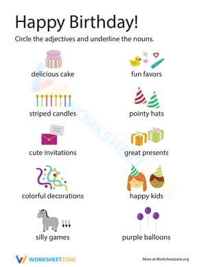 Birthday Adjectives and Nouns