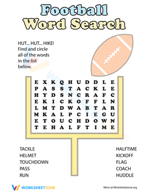 Football Word Search - Find Game Day Words! Grades 2-4