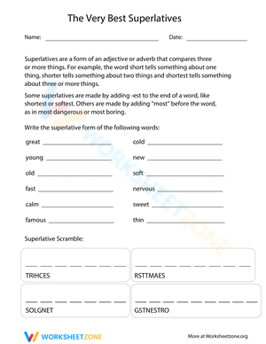 Very Best Superlatives Worksheet