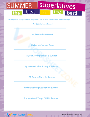 Summer Superlatives Grammar Worksheet
