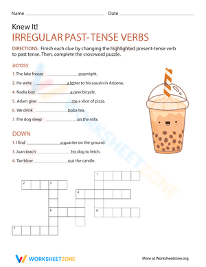 Irregular Past Tense Crossword Puzzle