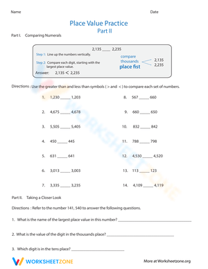 Place Value Practice: Part II Worksheet