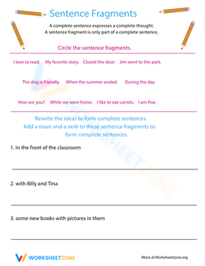 Writing Sentence Fragments Worksheet